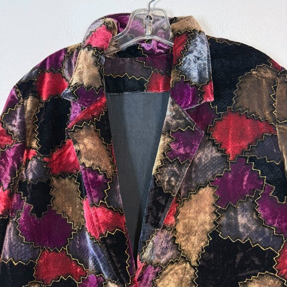 Vintage Velvet Patchwork Blazer Jacket Retro Y2K Holiday XL - Picture 4 of 8